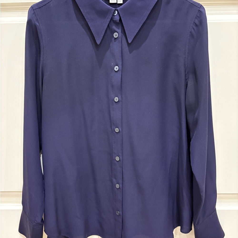 Boden Deep Blue Button Down Silk Shirt